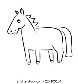 Black and white cartoon horse. 