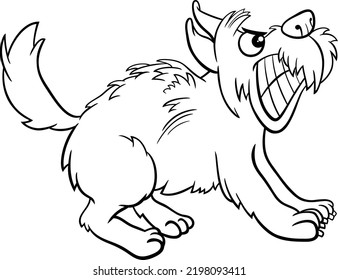 Black and White Cartoon Illustration of Angry Dog or Puppy Animal Character Coloring Page