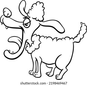 Black and white cartoon illustration of angry poodle dog comic animal character coloring page