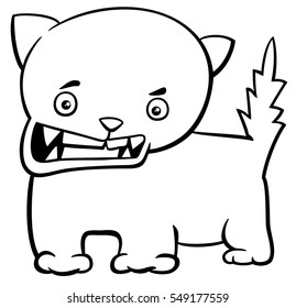 Black and White Cartoon Illustration of Angry Cat or Kitten Animal Character Coloring Page