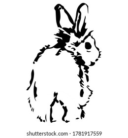 black and white cartoon illustration, 
Back Pose of Rabbit
