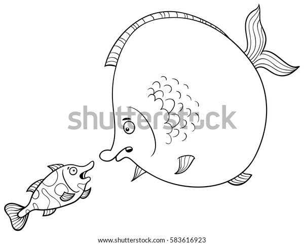 Black White Cartoon Illustration Big Fish Stock Vector Royalty Free 583616923