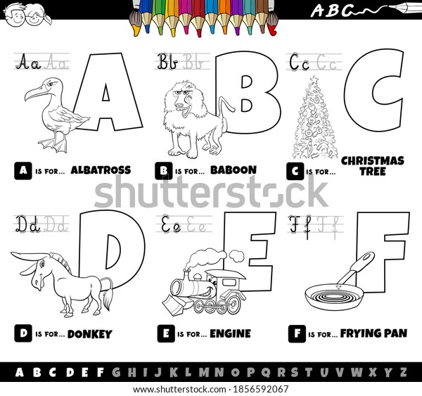 Black White Cartoon Illustration Capital Letters Stock Vector (Royalty ...