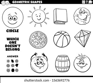 Black and White Cartoon Illustration of Circle Geometric Shape Educational Task for Children Coloring Book Page