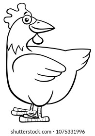 Black and White Cartoon Illustration of Comic Hen or Chicken Animal Character Coloring Book