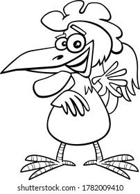 Black and White Cartoon Illustration of Comic Rooster Farm Bird Animal Character Coloring Book Page