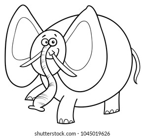Black and White Cartoon Illustration of Cute African Elephant Animal Character Coloring Book