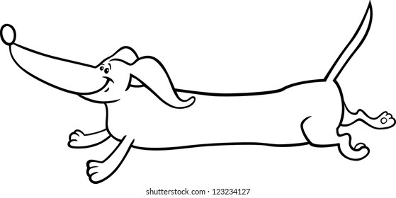 Black and White Cartoon Illustration of Cute Running Dachshund Dog for Coloring Book or Coloring Page