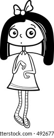 Black and White Cartoon Illustration of Cute Teen pr Preschool Age Girl Coloring Book