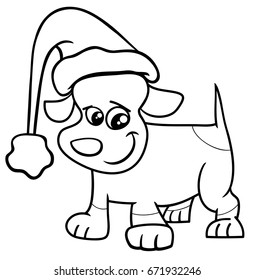 Black and White Cartoon Illustration of Dog or Puppy Animal Character on Christmas Time Coloring Book