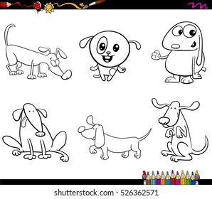 Black and White Cartoon Illustration Dogs Animal Characters Set Coloring Page