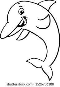 Black and White Cartoon Illustration of Dolphin Sea Life Animal Character Coloring Book Page