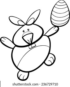 Black and White Cartoon Illustration of Easter Bunny with Egg for Coloring Book
