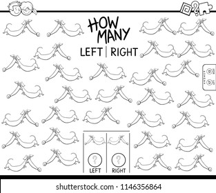 Black and White Cartoon Illustration of Educational Game of Counting Left and Right Pictures for Children with Dachshund Dog Coloring Book