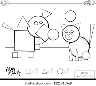 Black and White Cartoon Illustration of Educational Counting Shapes Game for Children Color Book