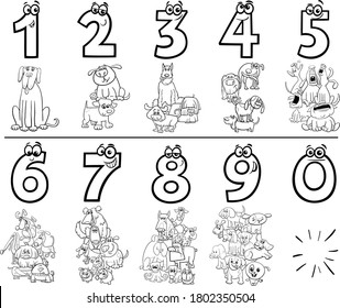 Black White Cartoon Illustration Educational Numbers Stock Vector ...