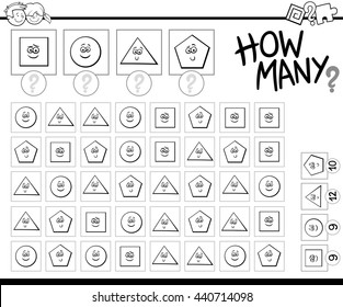 Black and White Cartoon Illustration of Educational Counting Activity Task for Preschool Children Coloring Book