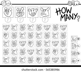 Black and White Cartoon Illustration of Educational How Many Counting Activity for Children with Bears Animal Characters Coloring Page