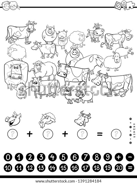 Black White Cartoon Illustration Educational Mathematical Stock Vector ...