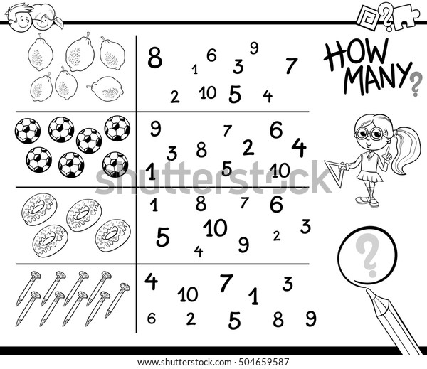 Black White Cartoon Illustration Educational Counting Stock Vector