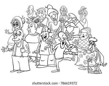 Black and White Cartoon Illustration of Elder People or Senior Characters Group Coloring Book