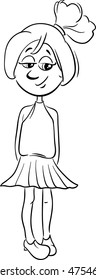 Black and White Cartoon Illustration of Elementary School Age or Teen Latino Girl Coloring Book