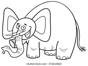 Black and White Cartoon Illustration of Elephant Animal Character Coloring Page