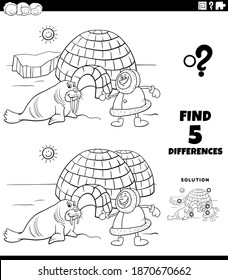 Black White Cartoon Illustration Finding Differences Stock Vector ...