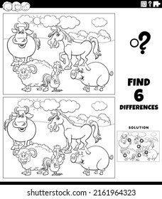 Black White Cartoon Illustration Finding Differences Stock Vector 