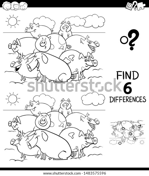 Black White Cartoon Illustration Finding Six Stock Vector (Royalty Free ...