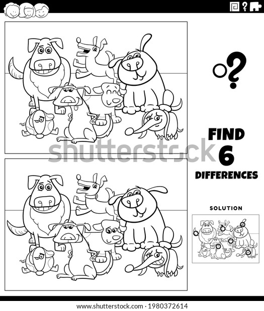 Black White Cartoon Illustration Finding Differences Stock Vector 