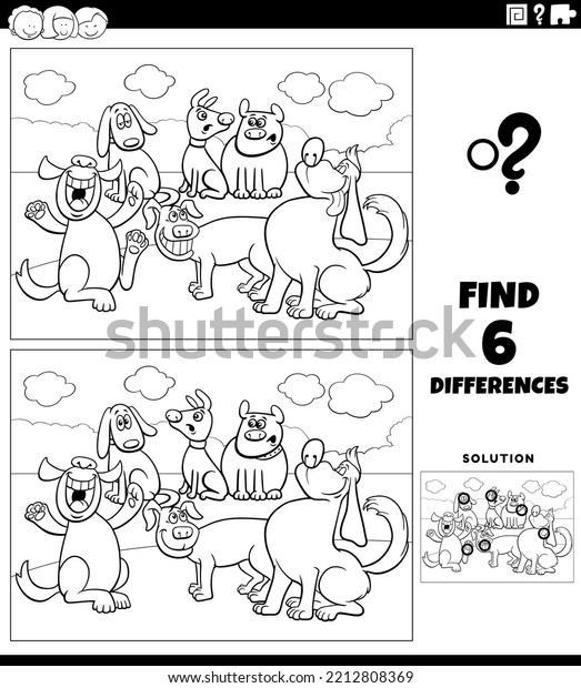 Black White Cartoon Illustration Finding Differences Stock Vector ...