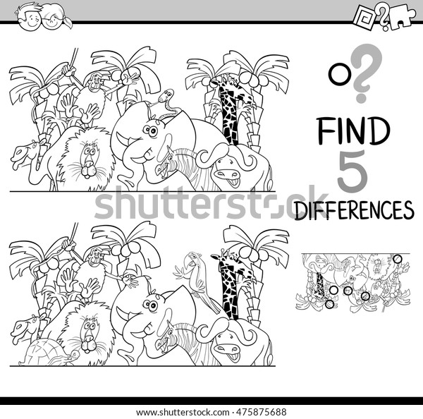 Black White Cartoon Illustration Finding Differences Stock Vector ...