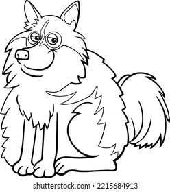 Black and white cartoon illustration of Finnish Lapphund purebred dog animal character coloring page