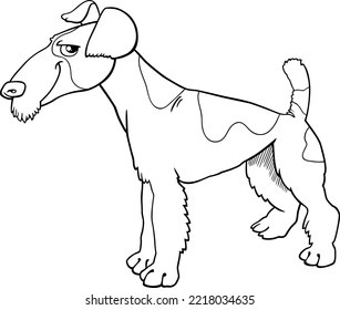 Black and white cartoon illustration of Fox Terrier purebred dog animal character coloring page