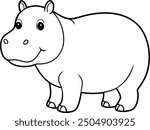 Black and White Cartoon Illustration of Funny Hippo Animal for Coloring Book