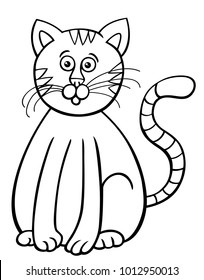 Black and White Cartoon Illustration of Funny Tabby Cat Animal Character Coloring Book