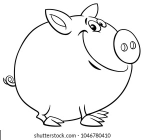 Black and White Cartoon Illustration of Funny Pig Farm Animal Character Coloring Book