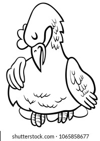 Black and White Cartoon Illustration of Funny Hen on Eggs Animal Character Coloring Book