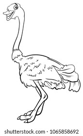 Black and White Cartoon Illustration of Funny Ostrich Bird Animal Character Coloring Book