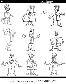 Black and White Cartoon Illustration of Funny Men or Businessmen Characters Set