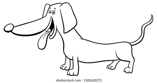 Black and White Cartoon Illustration of Funny Purebred Dachshund Dog Animal Character Coloring Book