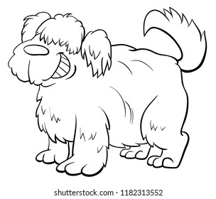 Black and White Cartoon Illustration of Funny Shaggy Sheep Dog Animal Character Coloring Book