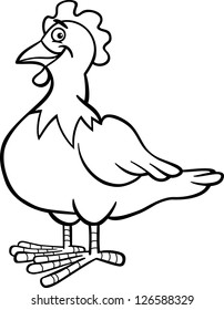 Black and White Cartoon Illustration of Funny Hen or Chicken Farm Bird Animal for Coloring Book
