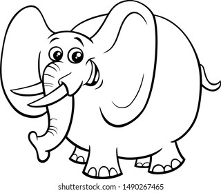 Black and White Cartoon Illustration of Funny African Elephant Cute Animal Character Coloring Book