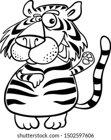 Black and White Cartoon Illustration of Funny Tiger Wild Cat Animal Character Coloring Book