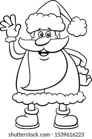 Black and White Cartoon Illustration of Funny Santa Claus Character on  Christmas Time Coloring Book Page