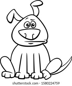 Black and White Cartoon Illustration of Funny Puppy Dog Comic Animal Character Coloring Book Page