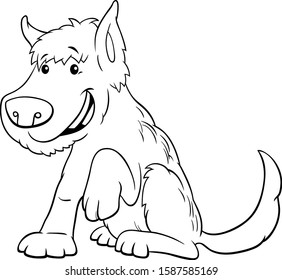 Black and White Cartoon Illustration of Funny Shaggy Dog or Puppy Animal Character Coloring Book Page