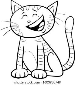 Black and White Cartoon Illustration of Funny Cat or Kitten Comic Animal Character Coloring Book Page